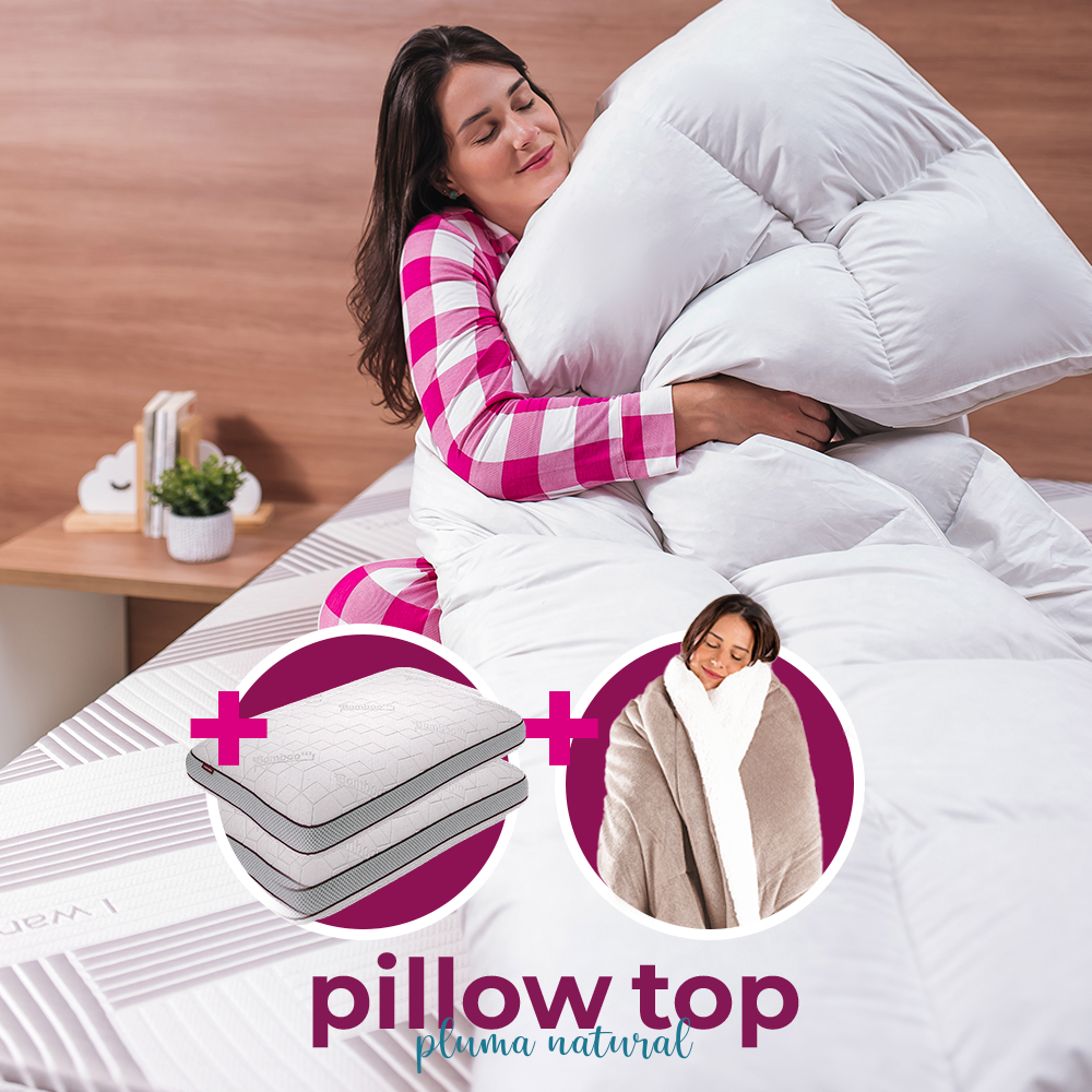 Kit PillowTop Pluma Natural + 2 Travesseiros Snow® + Huggy®