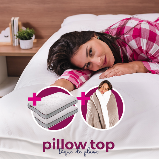 Kit PillowTop Toque de Pluma Luxury + 2 Travesseiros Snow® + Huggy®