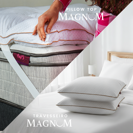 Kit com Pillow Top Magnum Pluma Airfiber IWS + 2 Travesseiros Magnum