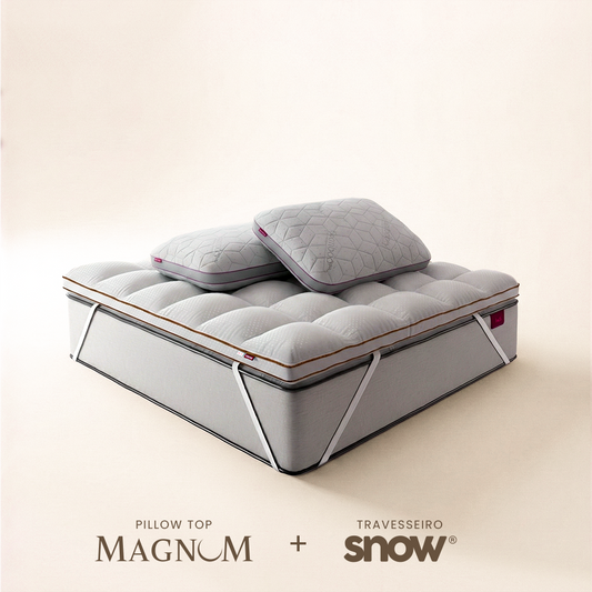 Kit com Pillow Top Magnum Pluma AirFiber IWS + 2 Travesseiros Snow