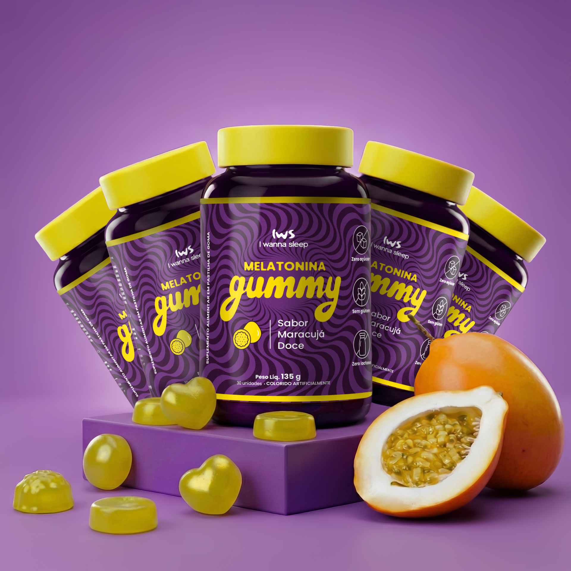 Kit 5x Melatonina Gummy IWS Maracujá Doce – I wanna sleep