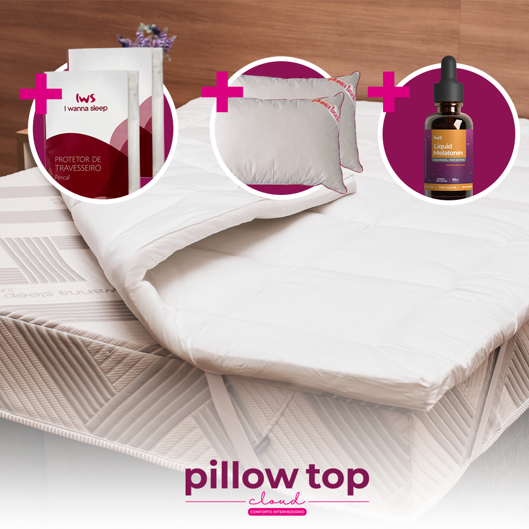 Kit PillowTop Cloud + 2 Travesseiros Pluma Touch® com Protetor + Melatonina